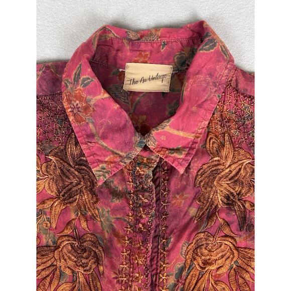 The Nu Vintage Womens Sz S Button Front Floral Roses embroidered Top - Picture 2 of 6